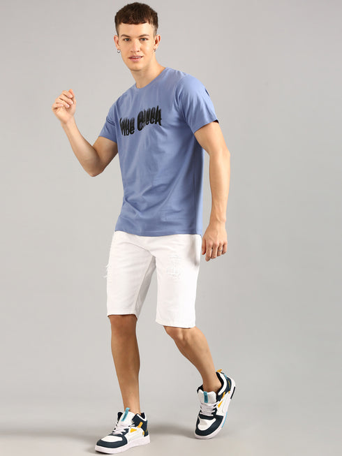 Blue Printed Regular Fit T-Shirt